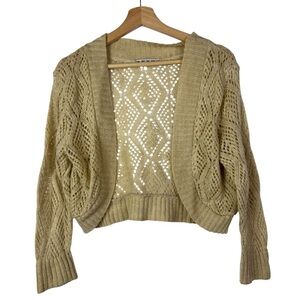 212 New York Light Brown Y2K Open Knit Cropped Cardigan Sweater S